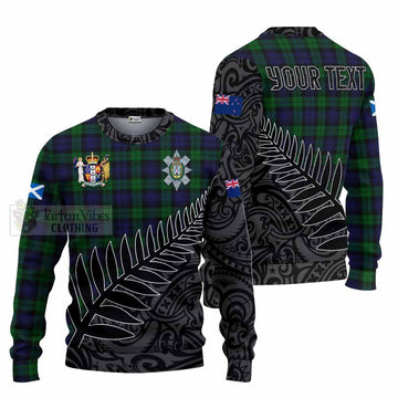 Black Watch Crest Tartan Knitted Sweater with New Zealand Silver Fern Half Style