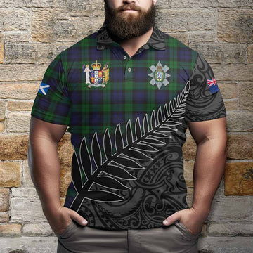 Black Watch Crest Tartan Polo Shirt with New Zealand Silver Fern Half Style