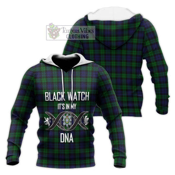 Black Watch Tartan Knitted Hoodie with Family Crest DNA In Me Style