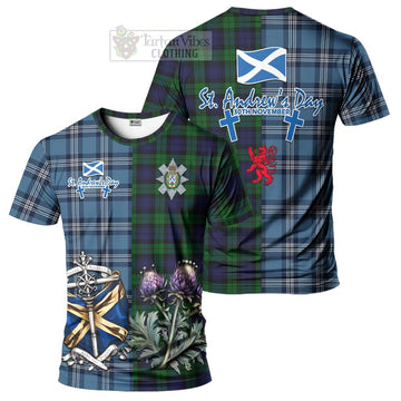 Black Watch Tartan T-Shirt Happy St. Andrew's Day Half Tartan Style