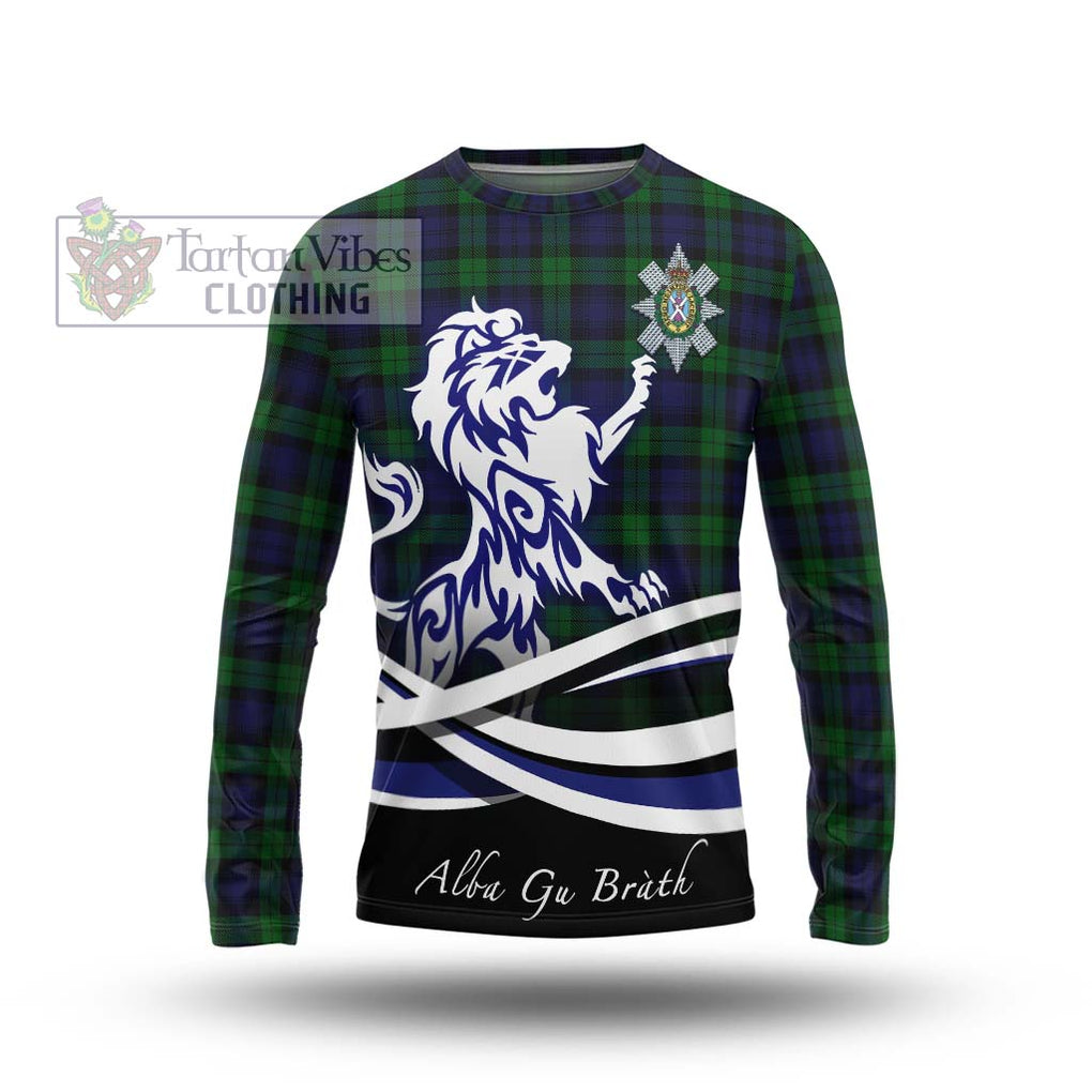 Black Watch Tartan Long Sleeve T-Shirt with Alba Gu Brath Regal Lion Emblem Unisex - Tartanvibesclothing Shop