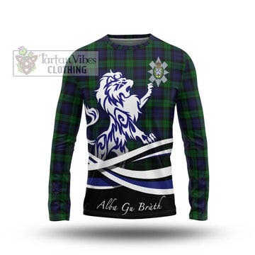 Black Watch Tartan Long Sleeve T-Shirt with Alba Gu Brath Regal Lion Emblem