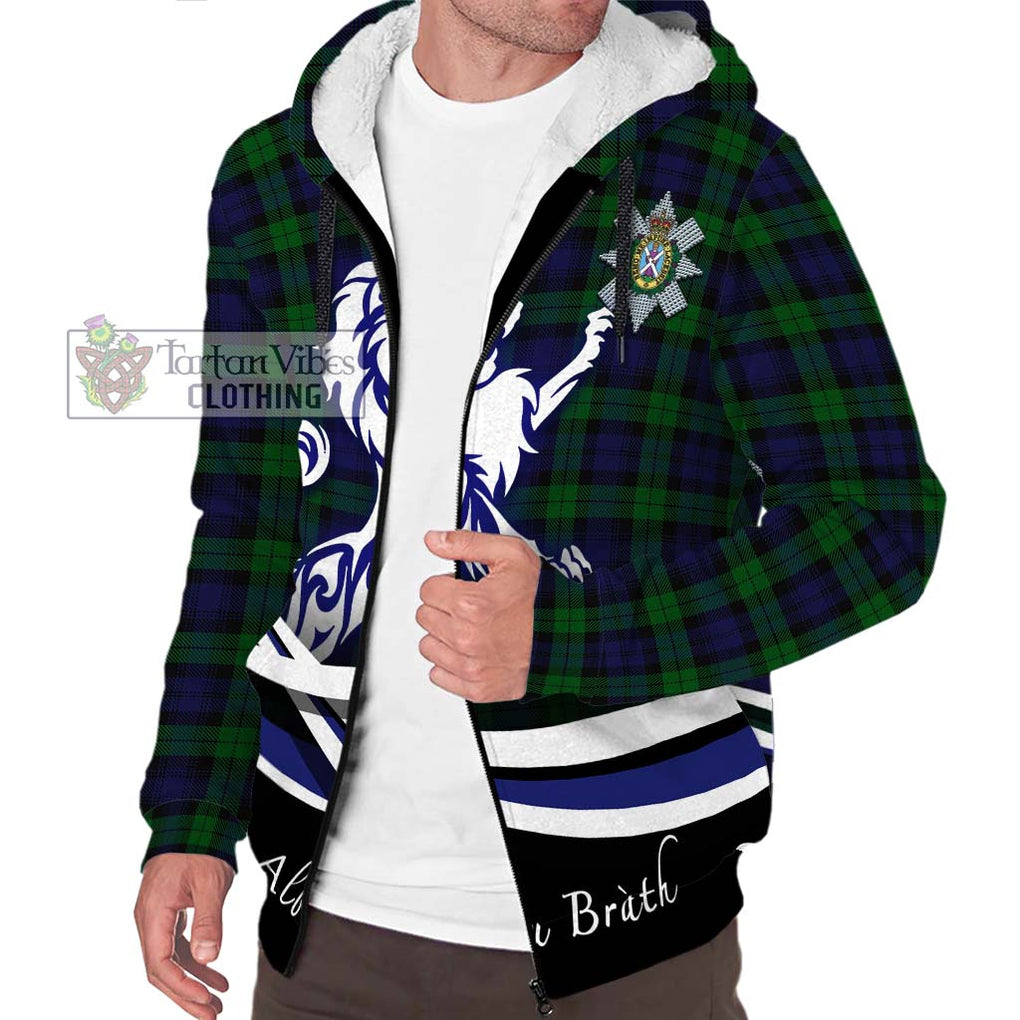 Black Watch Tartan Sherpa Hoodie with Alba Gu Brath Regal Lion Emblem Unisex S - Tartanvibesclothing Shop