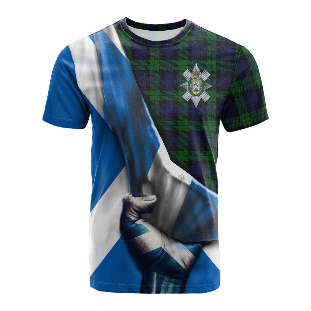 Tartan Vibes Clothing Black Watch Tartan Cotton T-shirt with Family Crest Scotland Patriotic Style