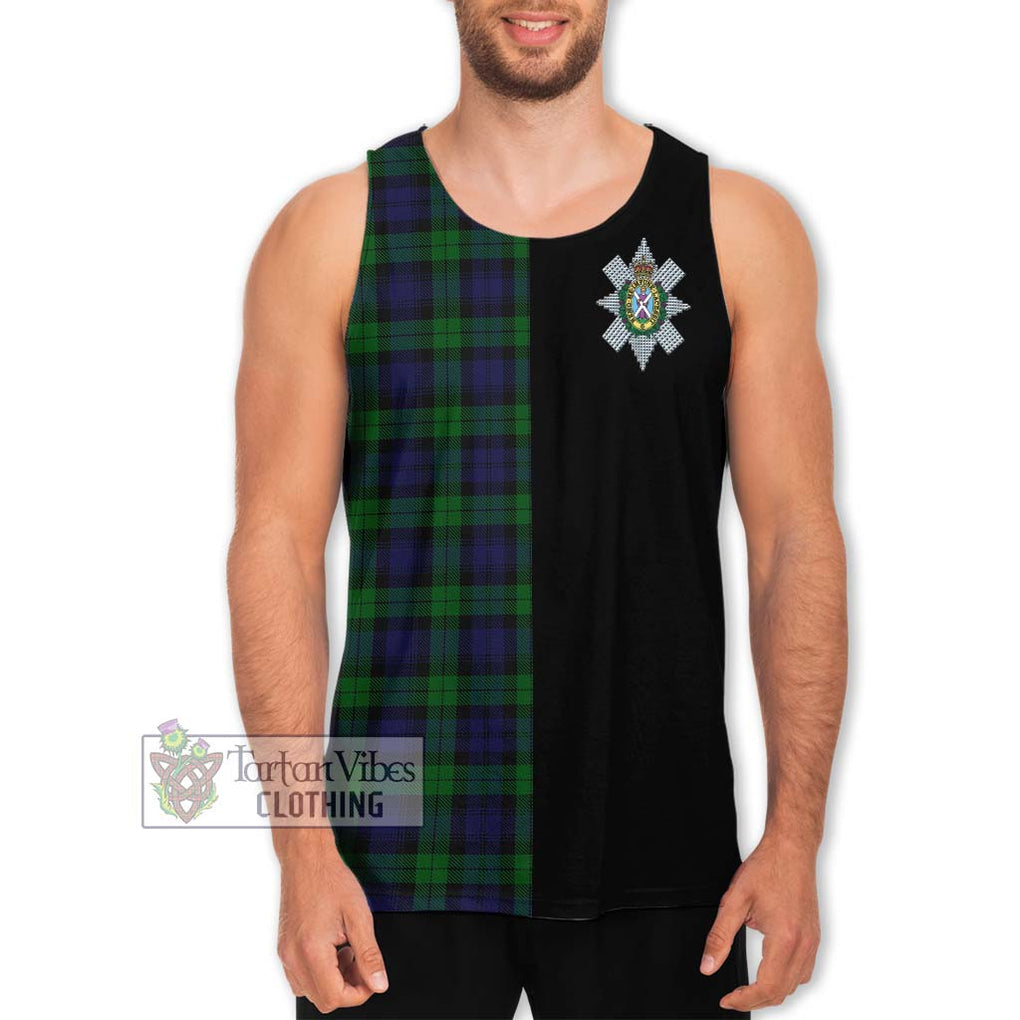 Black Watch Tartan Men's Tank Top with Family Crest and Half Of Me Style Men - Tartanvibesclothing Shop