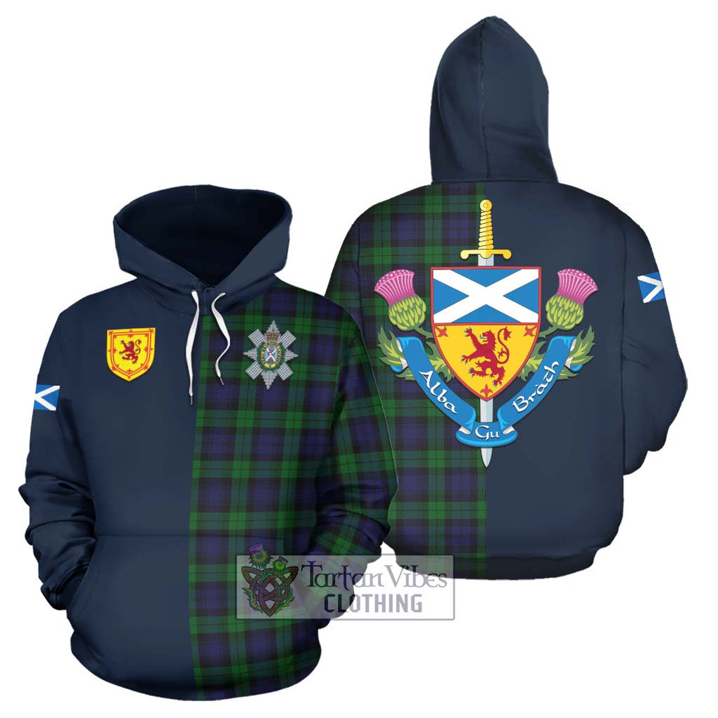 Tartan Vibes Clothing Black Watch Tartan Hoodie with Scottish Lion Royal Arm Half Style