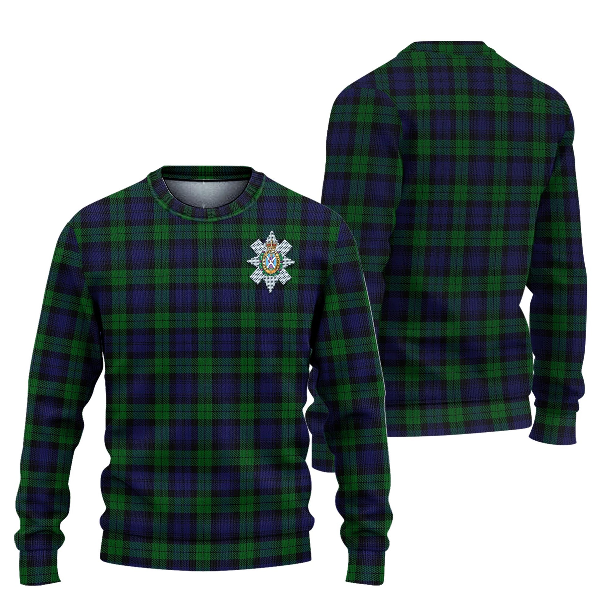 Black Watch Tartan Knitted Sweater with Family Crest Unisex - Tartanvibesclothing