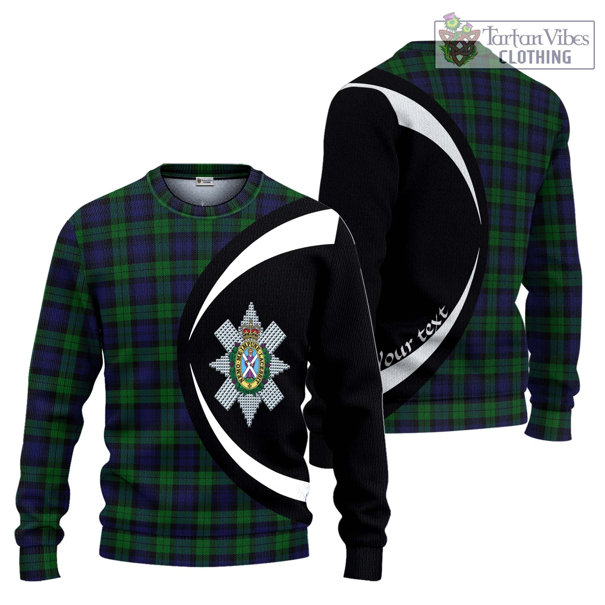 Black Watch Tartan Ugly Sweater with Family Crest Circle Style Unisex - Tartan Vibes Clothing