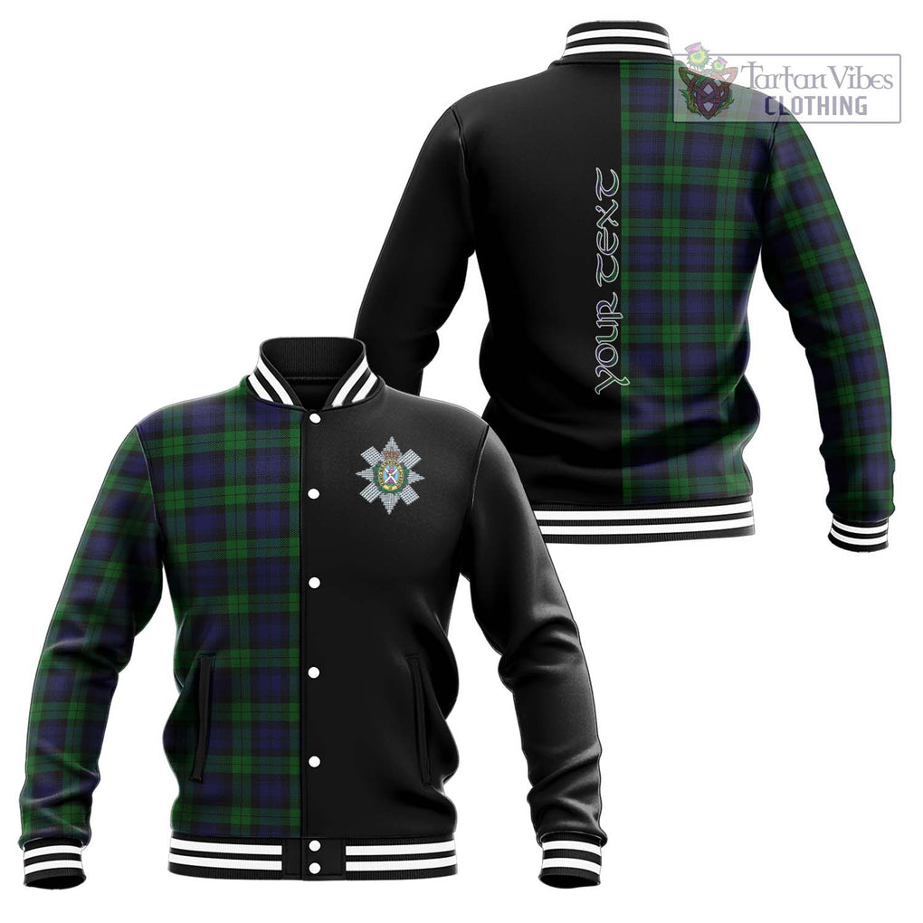 Black Watch Tartan Baseball Jacket with Family Crest and Half Of Me Style Unisex - Tartanvibesclothing Shop