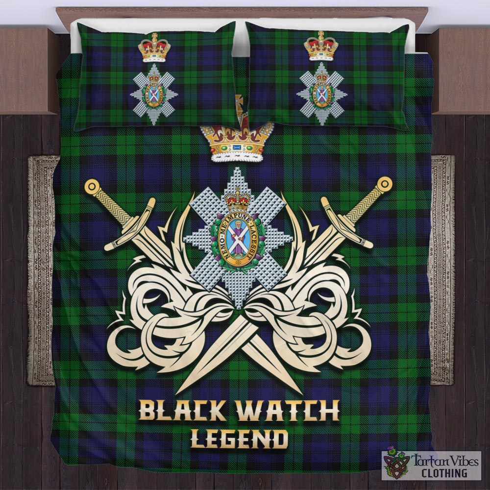 Tartan Vibes Clothing Black Watch Tartan Bedding Set with Clan Crest and the Golden Sword of Courageous Legacy