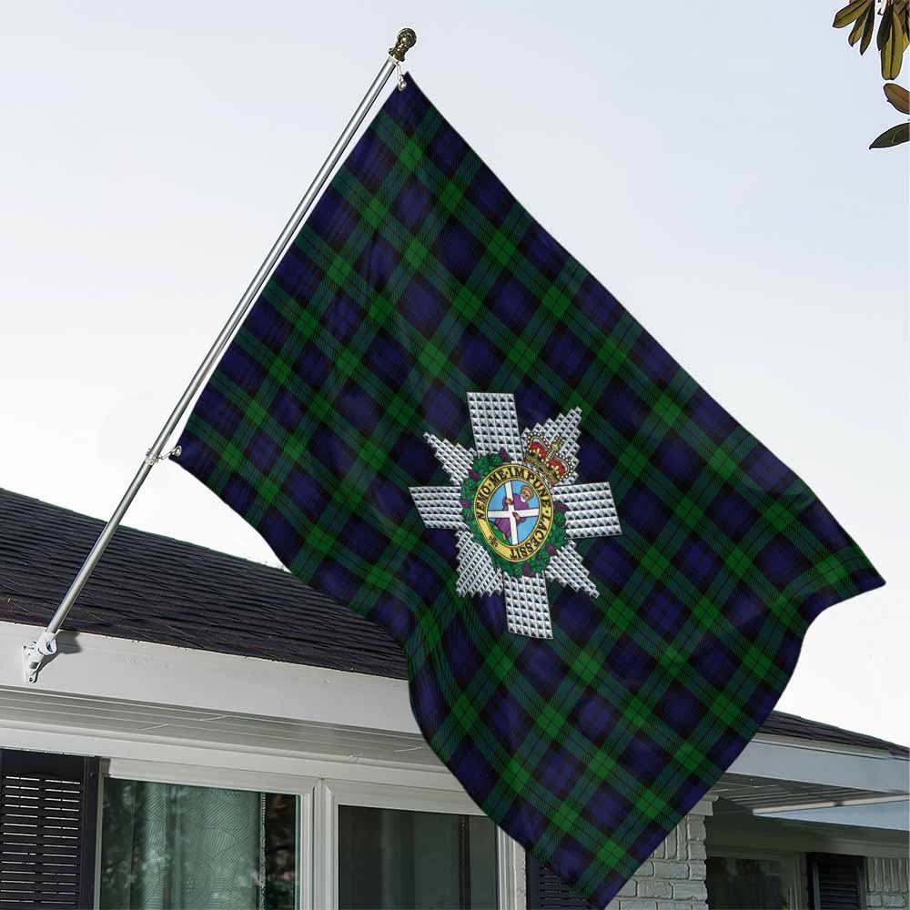 Tartan Vibes Clothing Black Watch Tartan House Flag with Family Crest