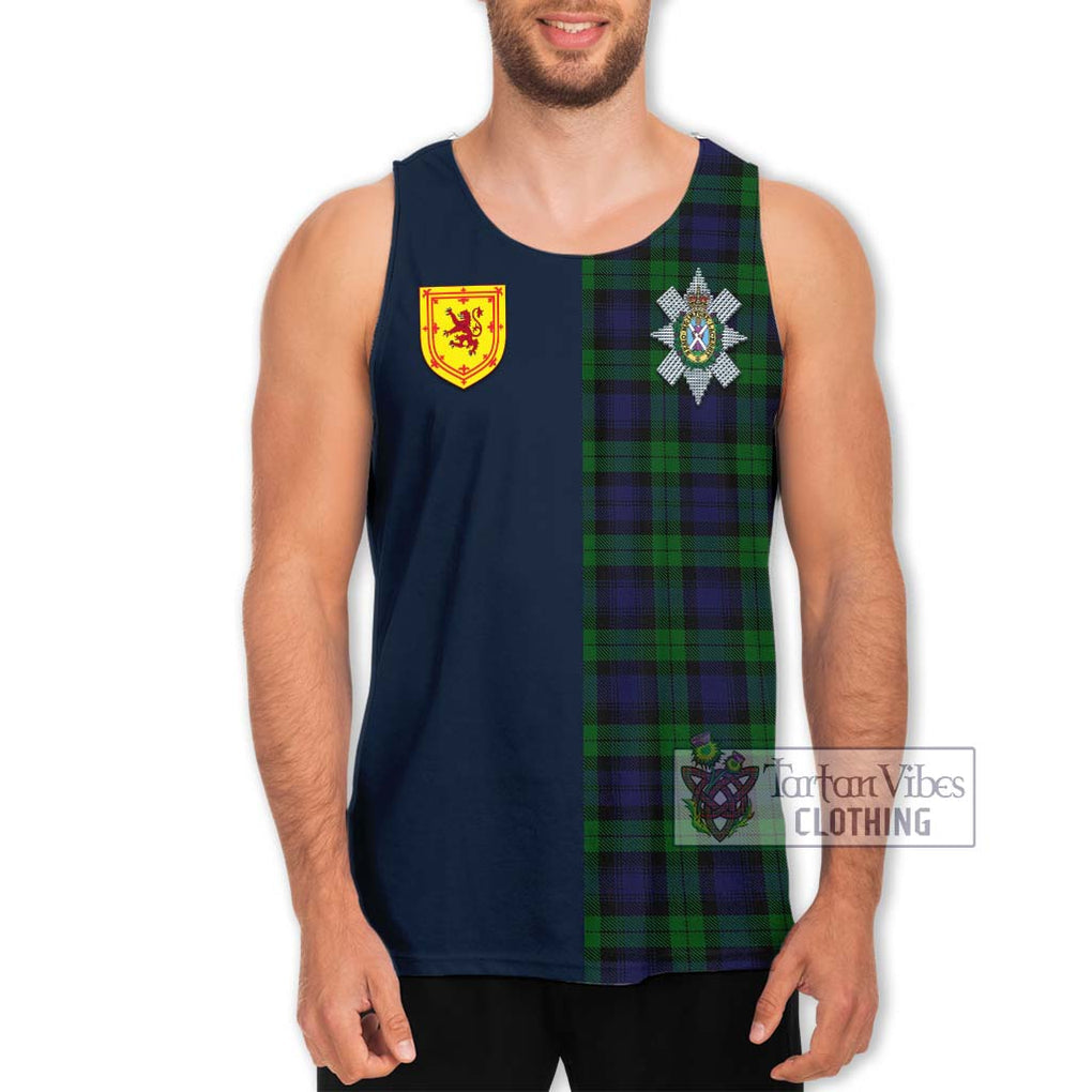 Tartan Vibes Clothing Black Watch Tartan Men's Tank Top with Scottish Lion Royal Arm Half Style