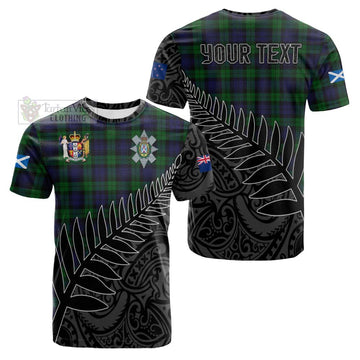 Black Watch Crest Tartan Cotton T-shirt with New Zealand Silver Fern Half Style