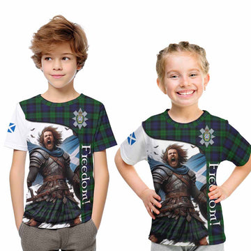 Black Watch Crest Tartan Kid T-Shirt Inspired by the Freedom of Scottish Warrior