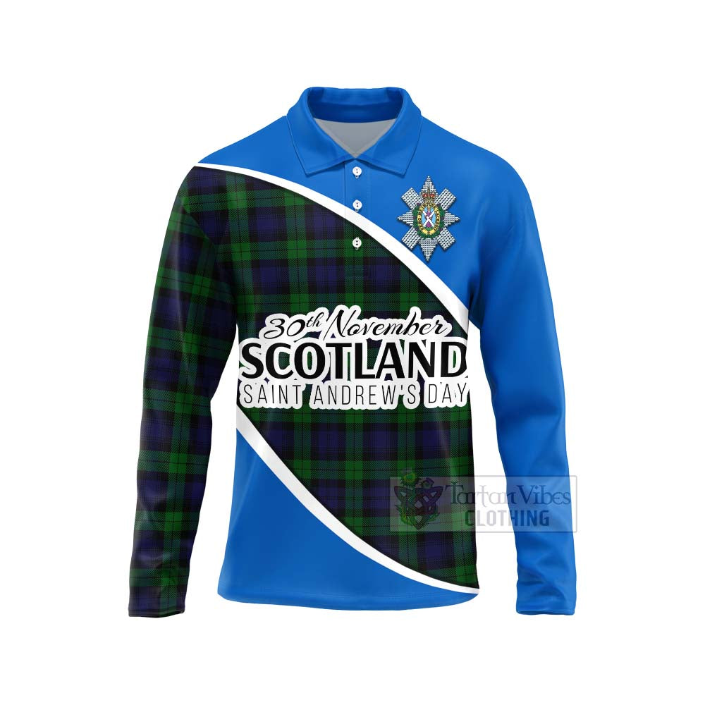 Tartan Vibes Clothing Black Watch Family Crest Tartan Long Sleeve Polo Shirt Celebrate Saint Andrew's Day in Style