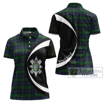 Black Watch Tartan Women's Polo Shirt with Family Crest Circle Style