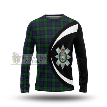 Black Watch Tartan Long Sleeve T-Shirt with Family Crest Circle Style