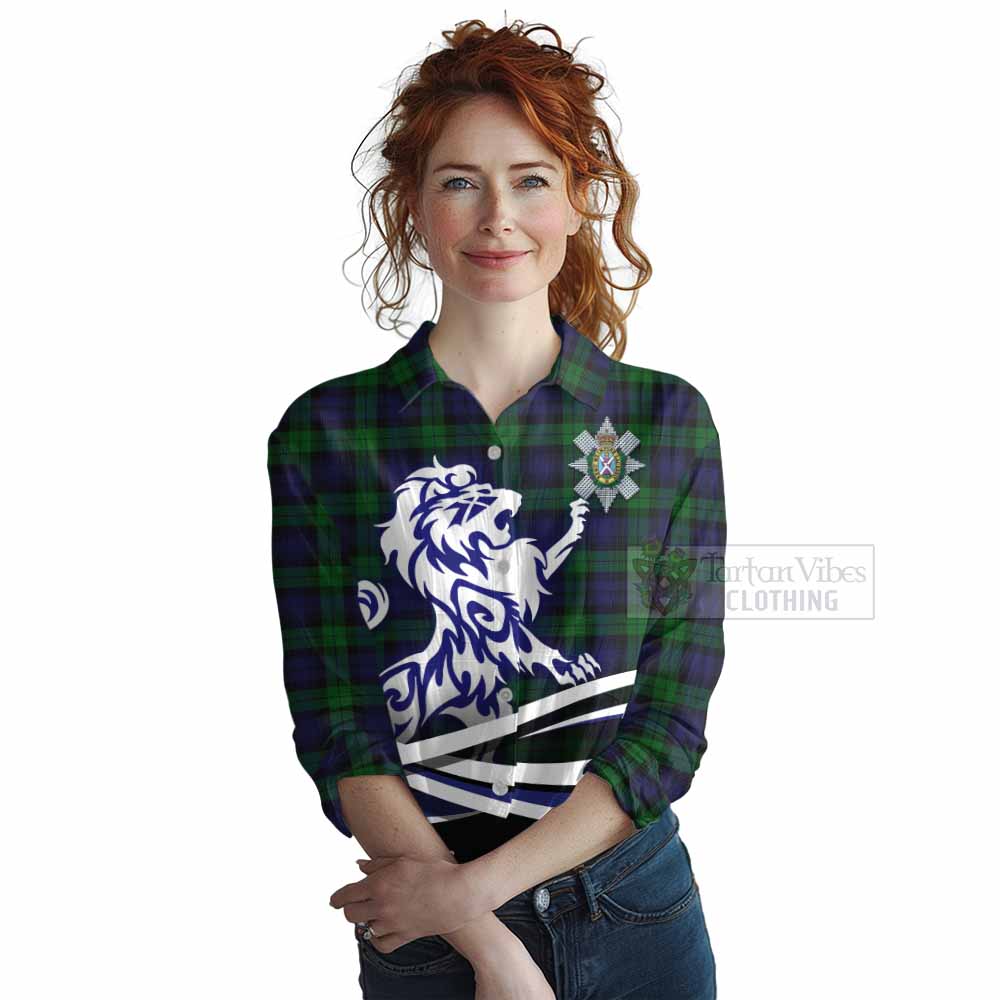 Tartan Vibes Clothing Black Watch Tartan Women's Casual Shirt with Alba Gu Brath Regal Lion Emblem