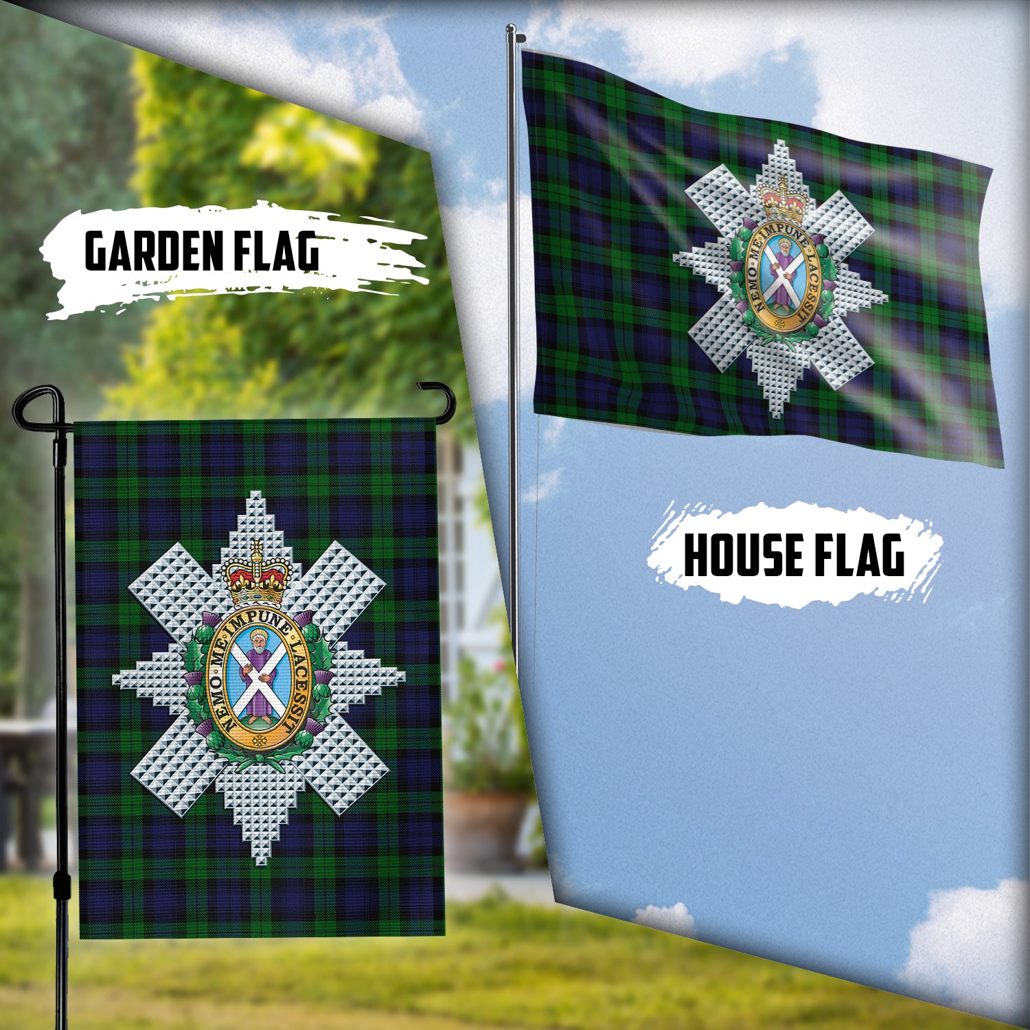 Black Watch Tartan Flag with Family Crest Garden Flag (Vertical) - Tartan Vibes Clothing