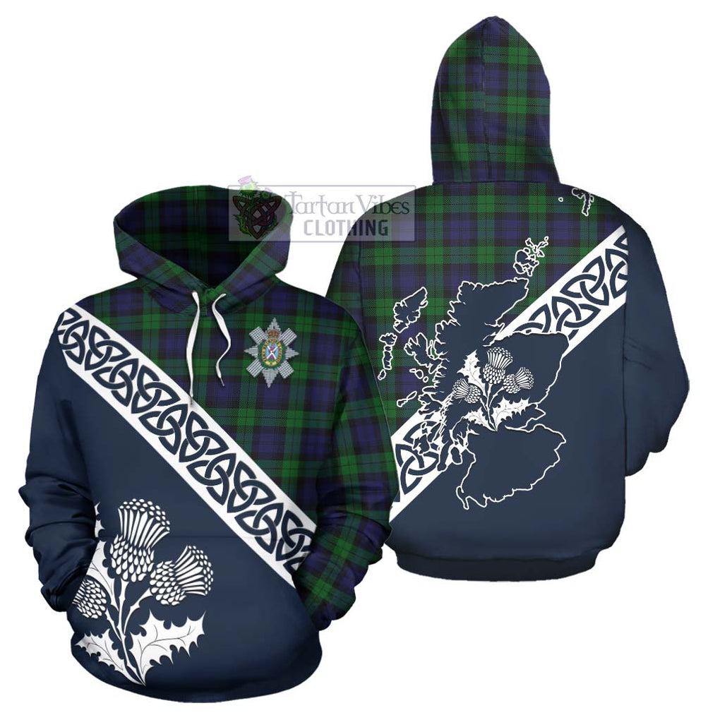 Tartan Vibes Clothing Black Watch Tartan Hoodie Featuring Thistle and Scotland Map