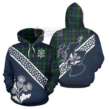 Black Watch Tartan Hoodie Featuring Thistle and Scotland Map