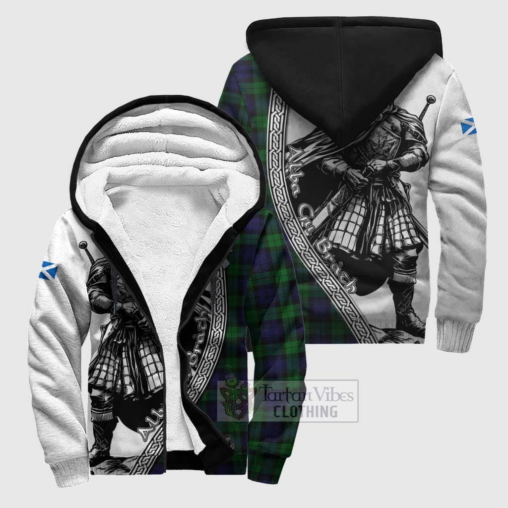 Tartan Vibes Clothing Black Watch Tartan Clan Crest Sherpa Hoodie with Highlander Warrior Celtic Style