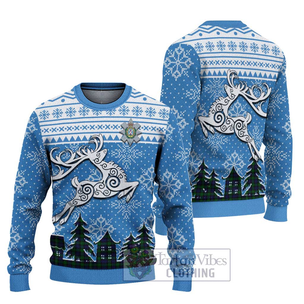 Tartan Vibes Clothing Black Watch Clan Christmas Ugly Sweater with Tartan and Celtic Raindeer Style