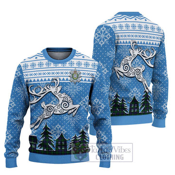 Black Watch Clan Christmas Ugly Sweater with Tartan and Celtic Reindeer Style