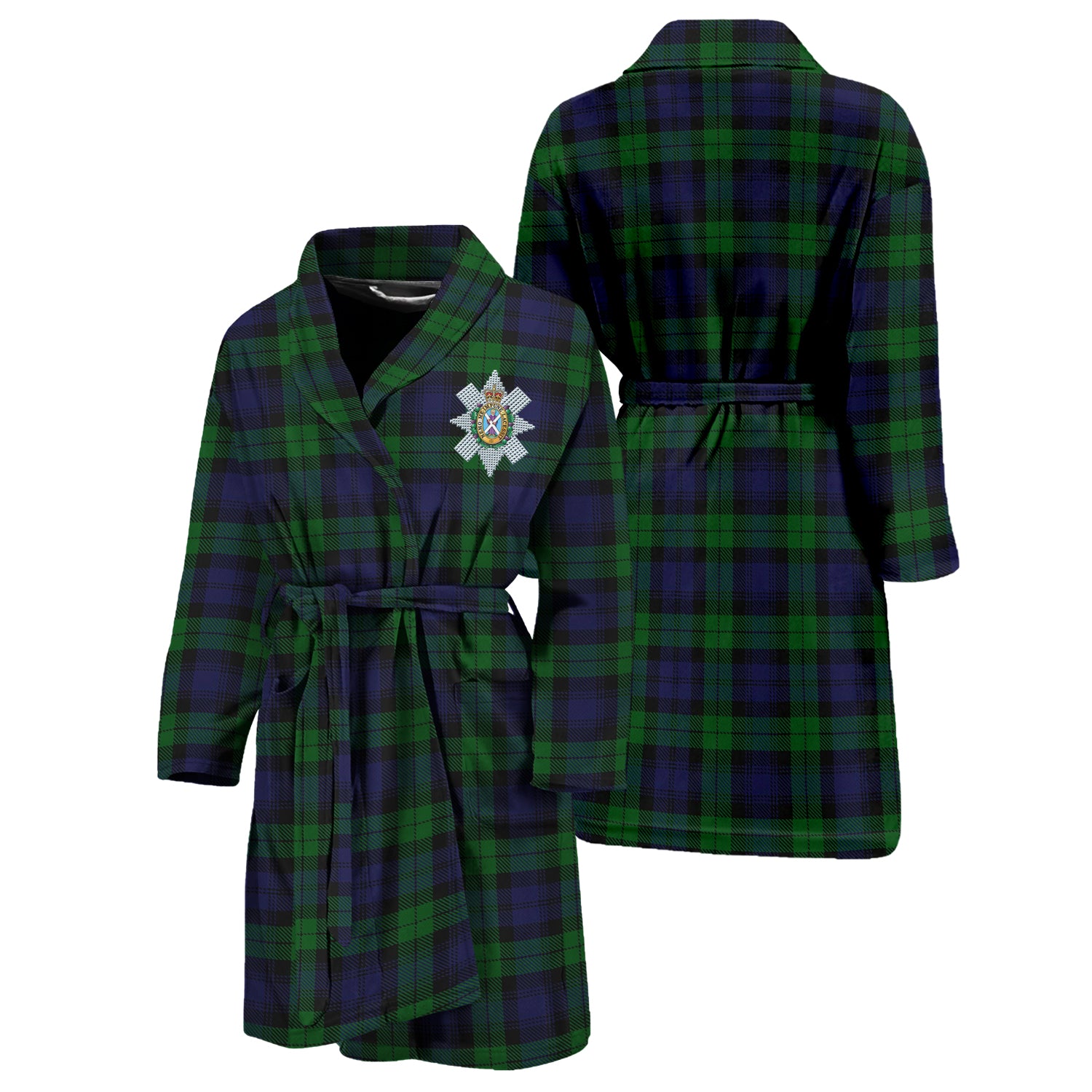 Black Watch Tartan Bathrobe with Family Crest Unisex S - Tartan Vibes Clothing