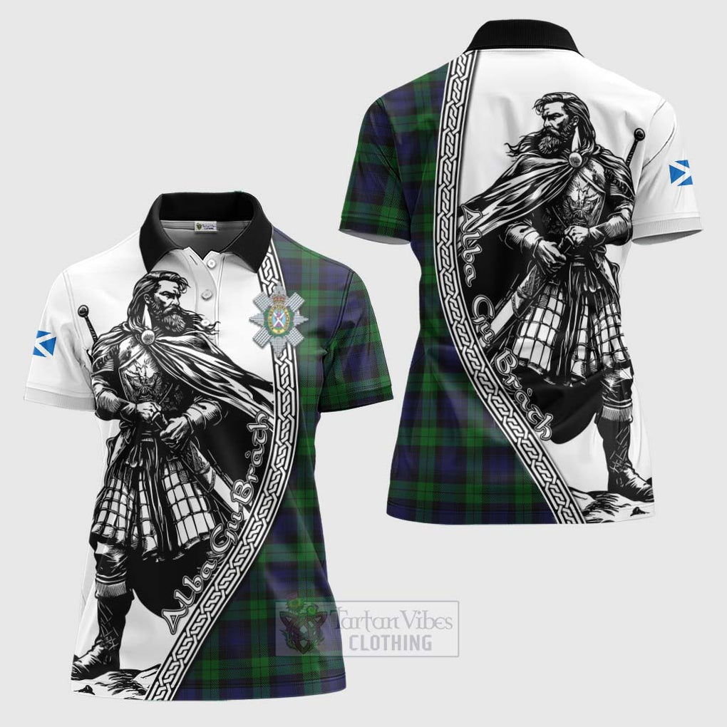 Tartan Vibes Clothing Black Watch Tartan Clan Crest Women's Polo Shirt with Highlander Warrior Celtic Style