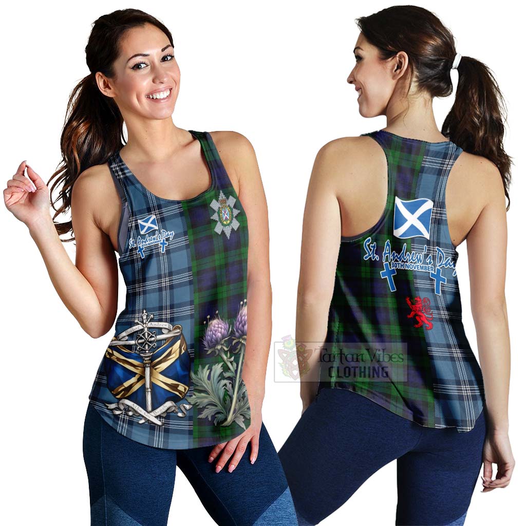 Tartan Vibes Clothing Black Watch Tartan Women's Racerback Tanks Happy St. Andrew's Day Half Tartan Style