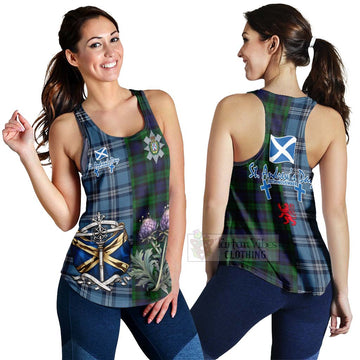 Black Watch Tartan Women's Racerback Tanks Happy St. Andrew's Day Half Tartan Style