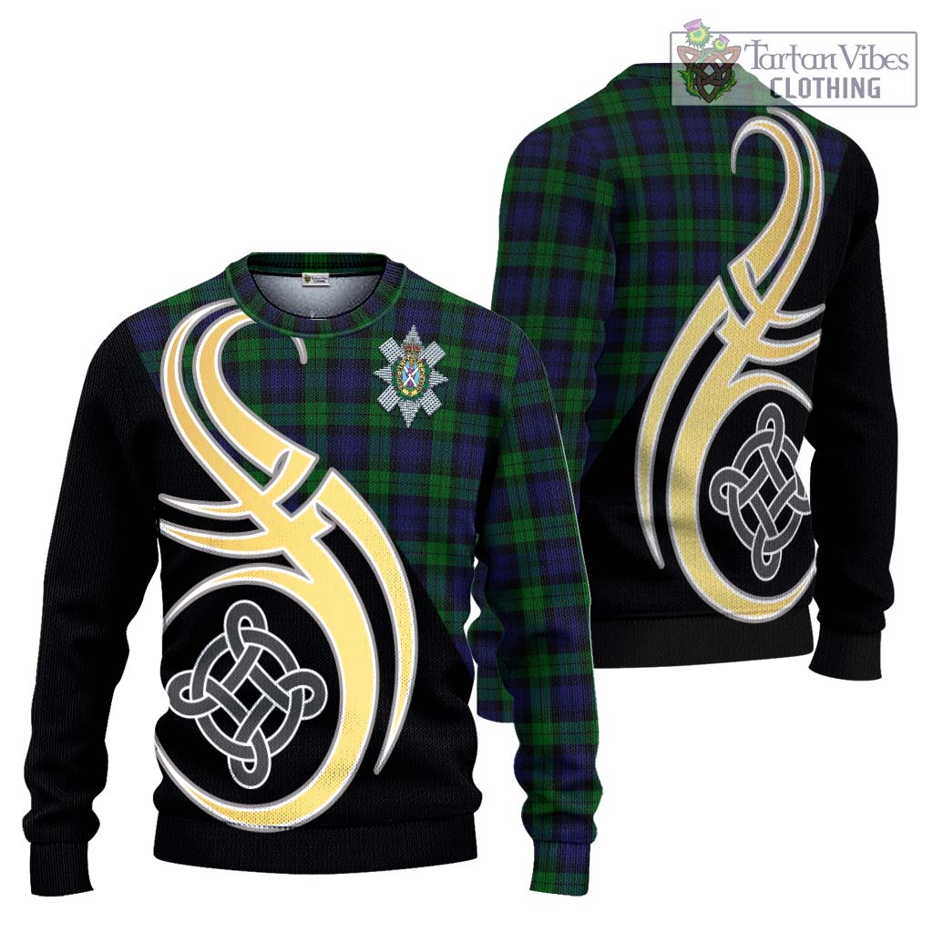 Black Watch Tartan Knitted Sweater with Family Crest and Celtic Symbol Style Unisex - Tartan Vibes Clothing