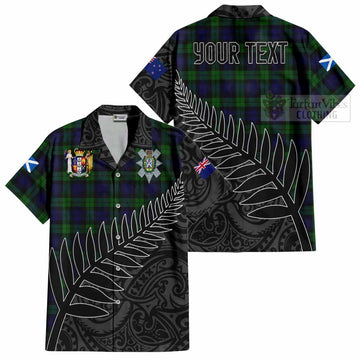 Black Watch Crest Tartan Short Sleeve Button Shirt with New Zealand Silver Fern Half Style