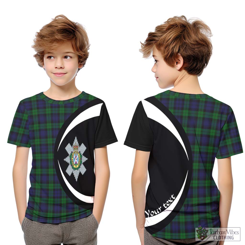 Black Watch Tartan Kid T-Shirt with Family Crest Circle Style Youth XL Size14 - Tartan Vibes Clothing