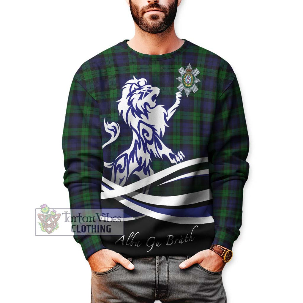 Black Watch Tartan Sweatshirt with Alba Gu Brath Regal Lion Emblem Unisex - Tartanvibesclothing Shop