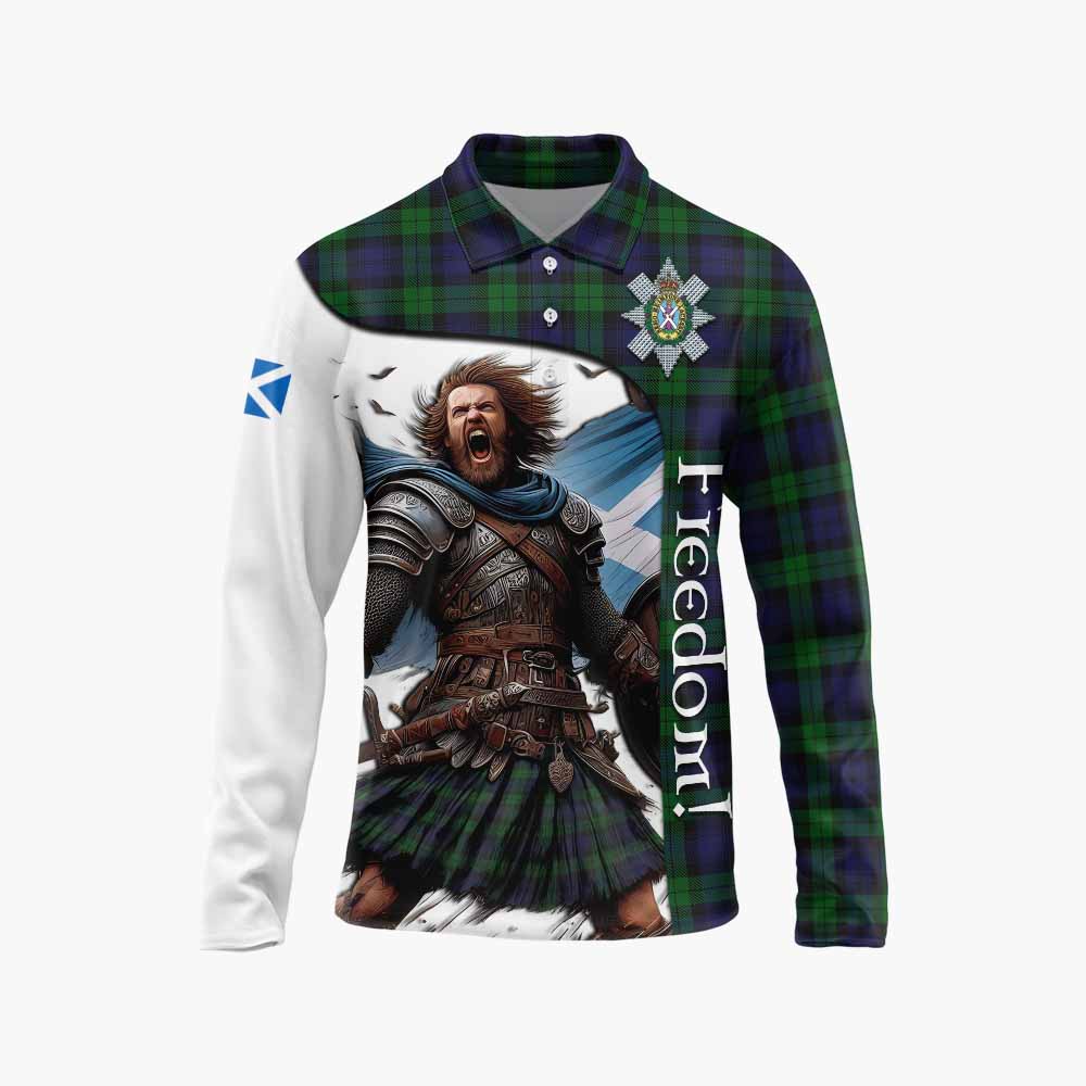 Tartan Vibes Clothing Black Watch Crest Tartan Long Sleeve Polo Shirt Inspired by the Freedom of Scottish Warrior