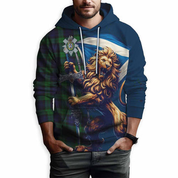 Black Watch Tartan Family Crest Hoodie with Scottish Majestic Lion