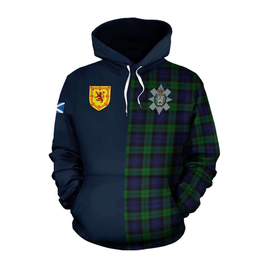 Tartan Vibes Clothing Black Watch Tartan Cotton Hoodie Alba with Scottish Lion Royal Arm Half Style