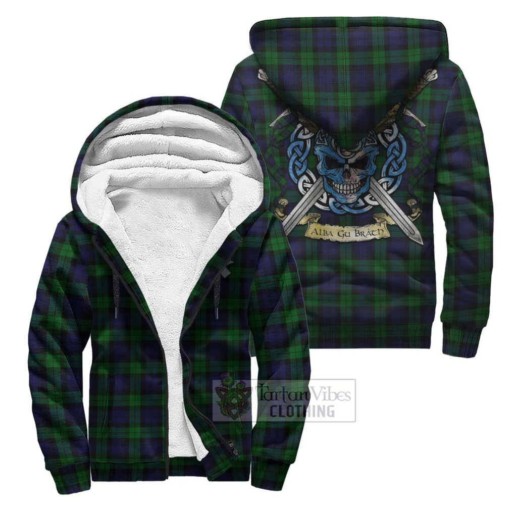 Tartan Vibes Clothing Black Watch Tartan Sherpa Hoodie with Family Crest Celtic Skull Style