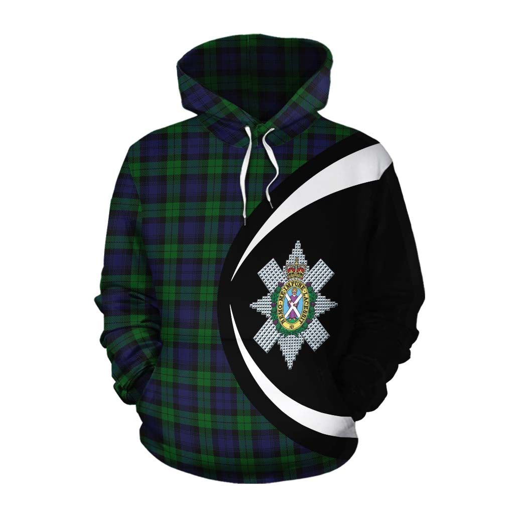 Tartan Vibes Clothing Black Watch Tartan Cotton Hoodie with Family Crest Circle Style