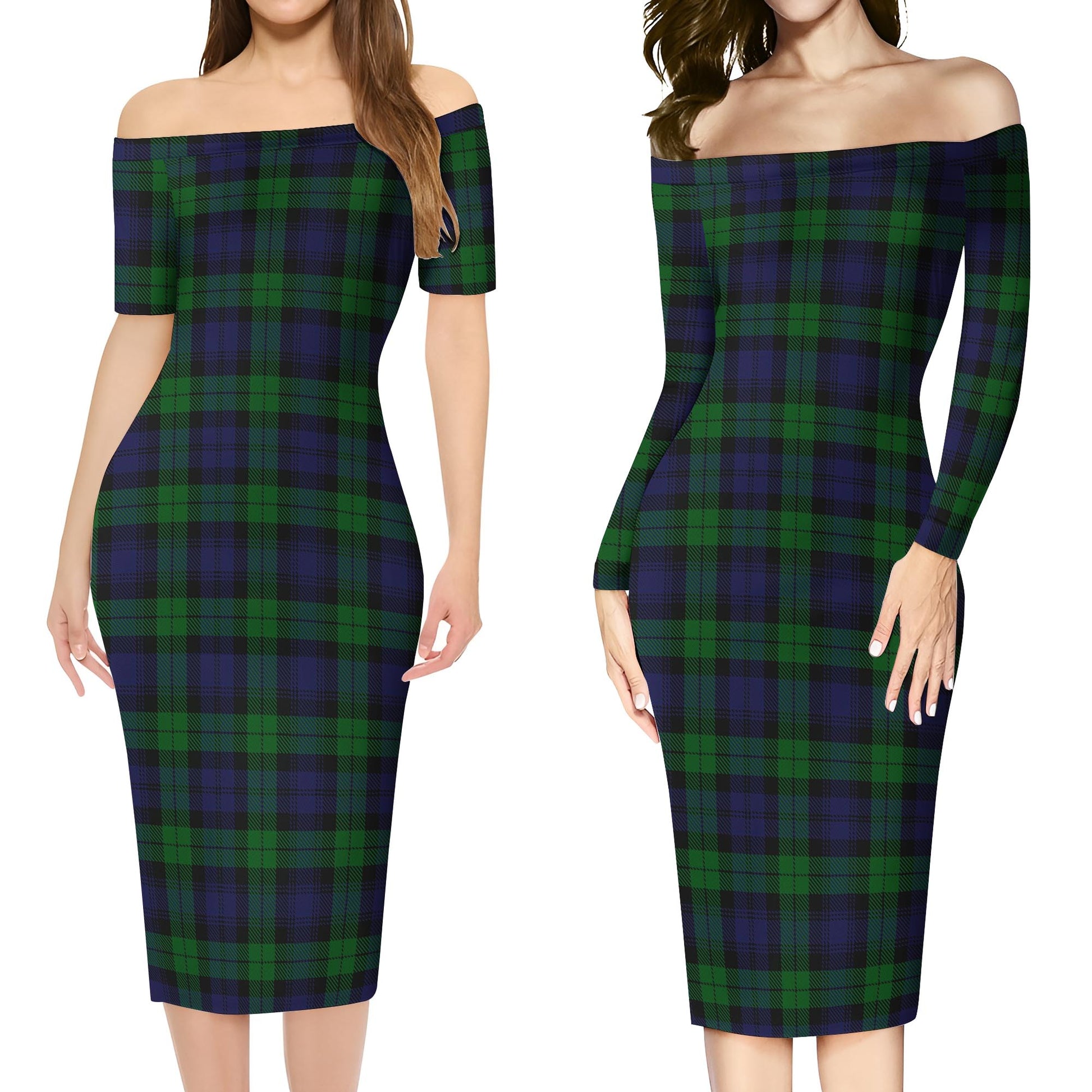 Black Watch Tartan Off Shoulder Lady Dress Women's Dress - Tartanvibesclothing