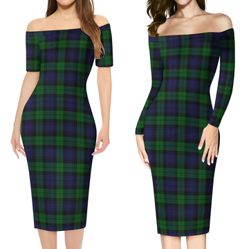 Black Watch Tartan Off Shoulder Lady Dress