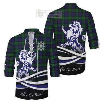 Black Watch Tartan Ghillie Kilt Shirt with Alba Gu Brath Regal Lion Emblem