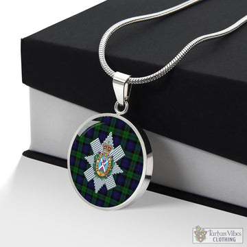 Black Watch Tartan Circle Necklace with Family Crest