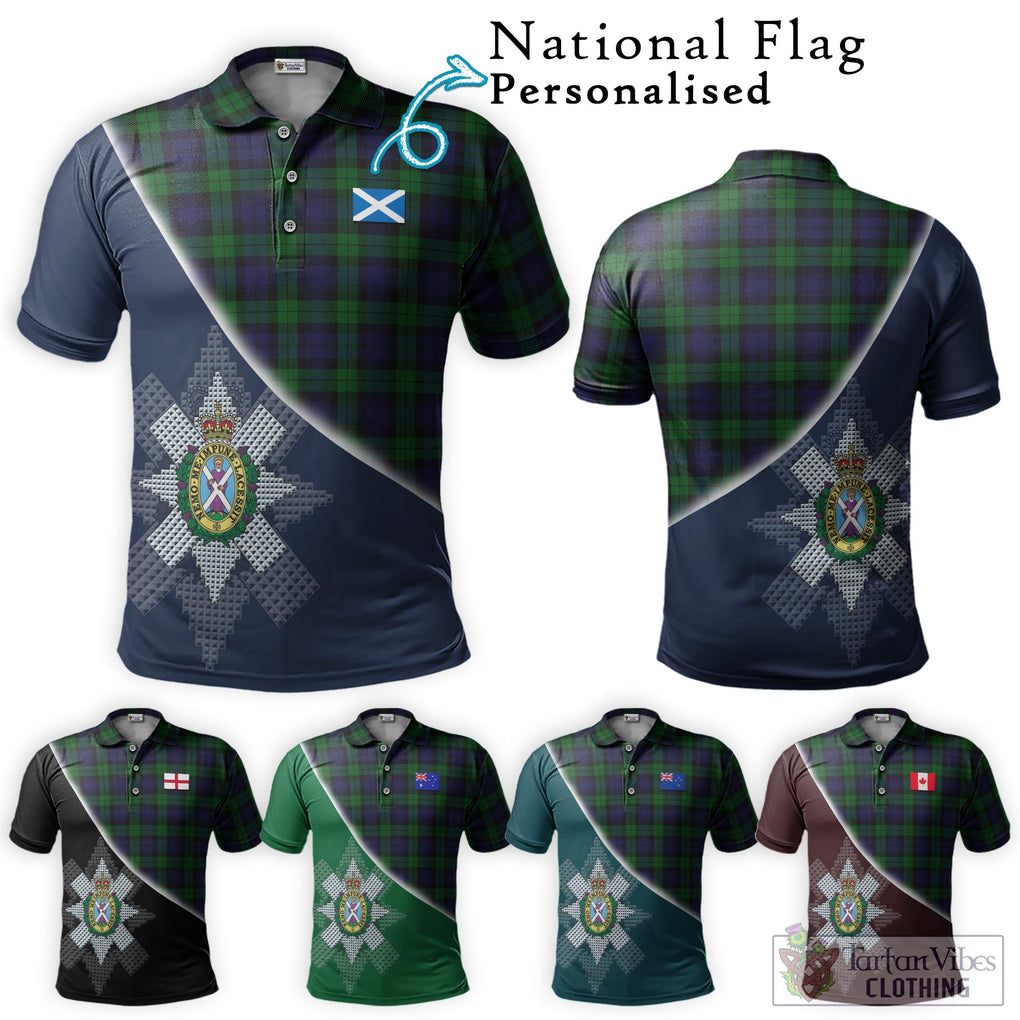 Black Watch Tartan Polo Shirt with Personalised National Flag and Family Crest Half Style Maroon - Tartanvibesclothing Shop