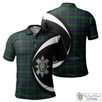 Black Watch Tartan Men's Polo Shirt with Family Crest Circle Style