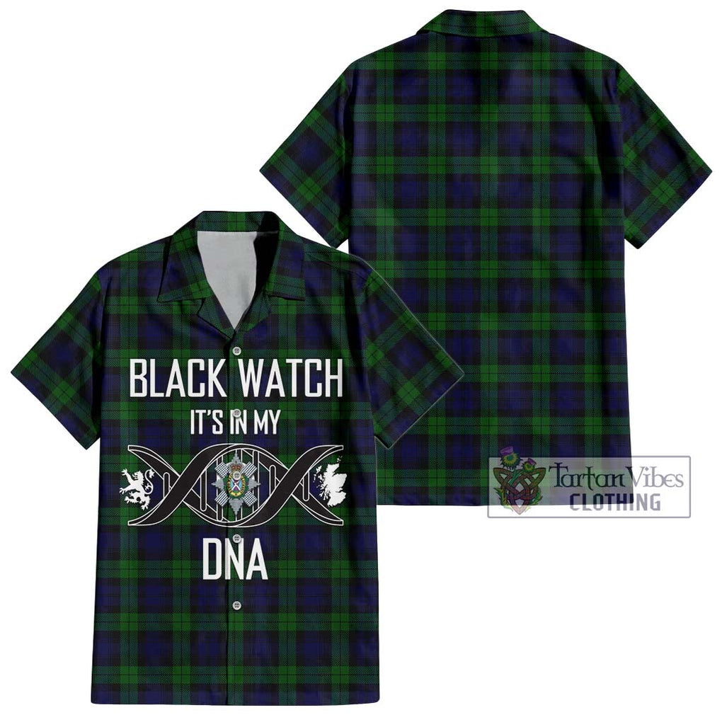 Black Watch Tartan Short Sleeve Button Shirt with Family Crest DNA In Me Style Kid - Tartanvibesclothing Shop