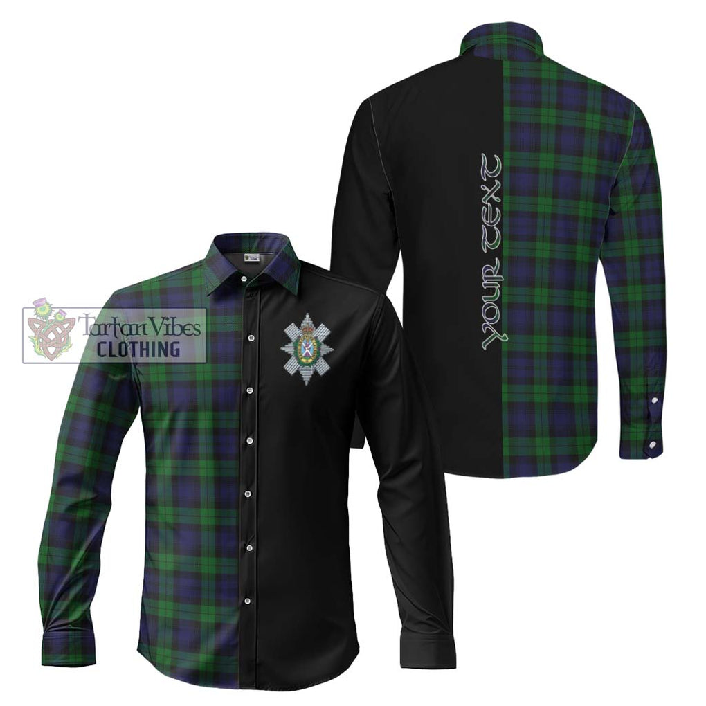 Black Watch Tartan Long Sleeve Button Shirt with Family Crest and Half Of Me Style Men's Shirt S - Tartanvibesclothing Shop