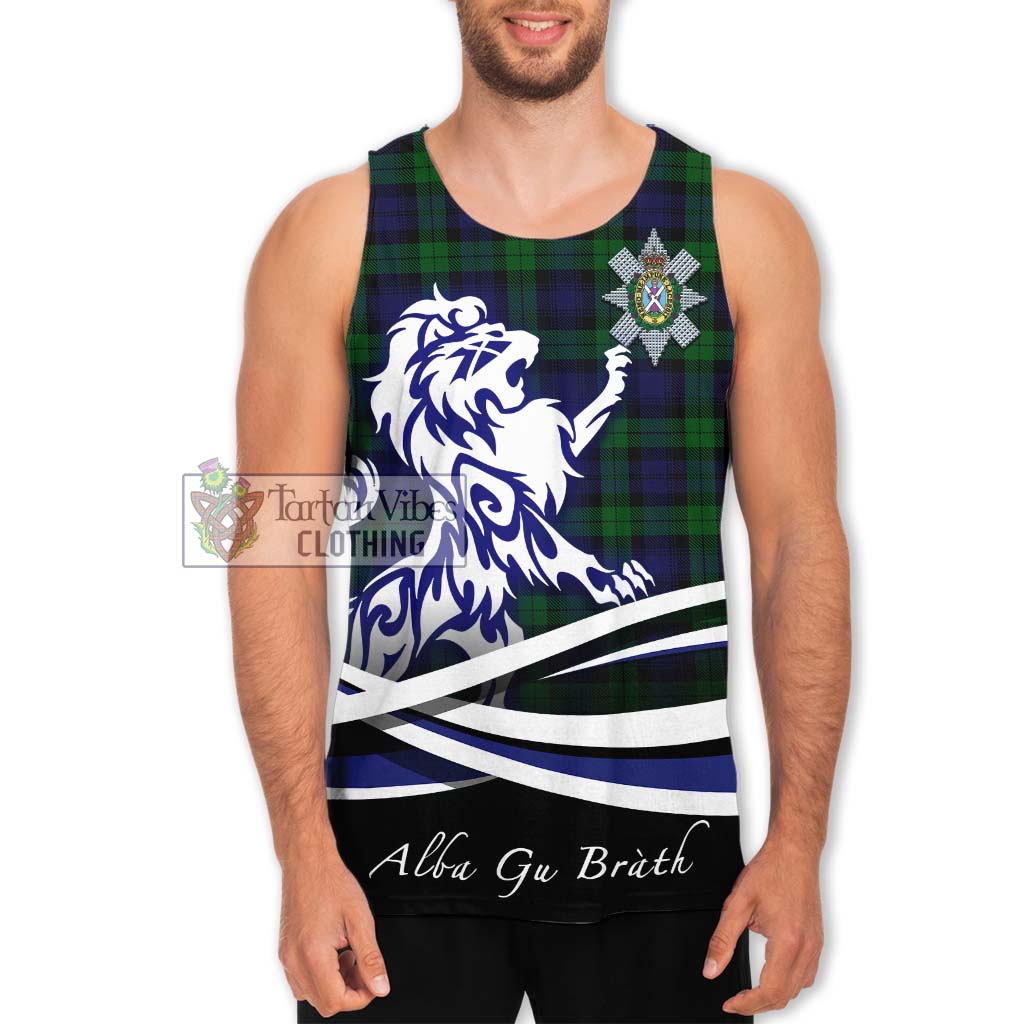 Tartan Vibes Clothing Black Watch Tartan Men's Tank Top with Alba Gu Brath Regal Lion Emblem